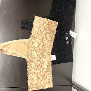 Soma Intimates embraceable Allover Lace Retro Thong Pair Black and Nude XXL